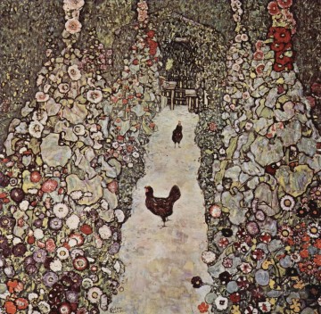 Gustave Klimt œuvres - Jardin avec des coqs Gustav Klimt